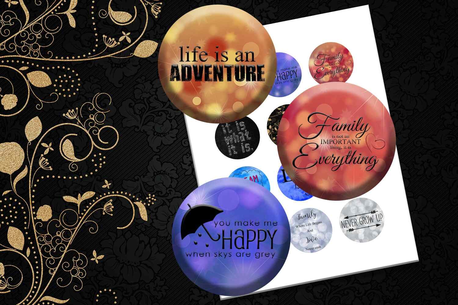 Inspirational Quotes Collage Sheet Images for Buttons