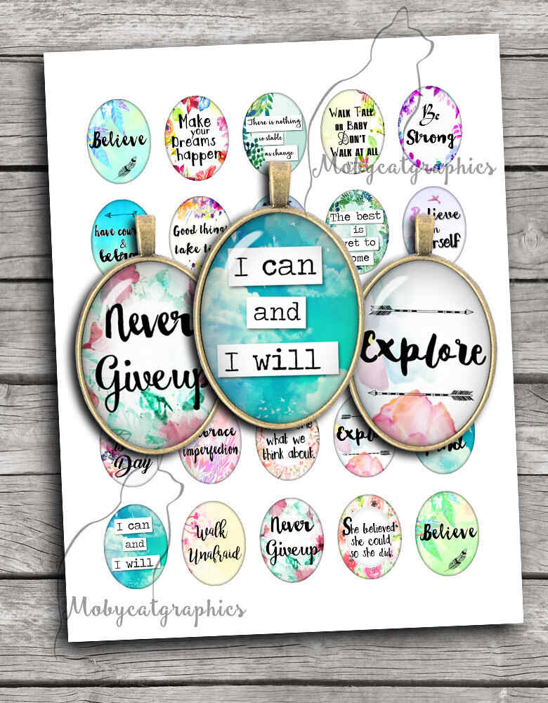 Inspirational Quotes Ovals Digital Collage Sheet