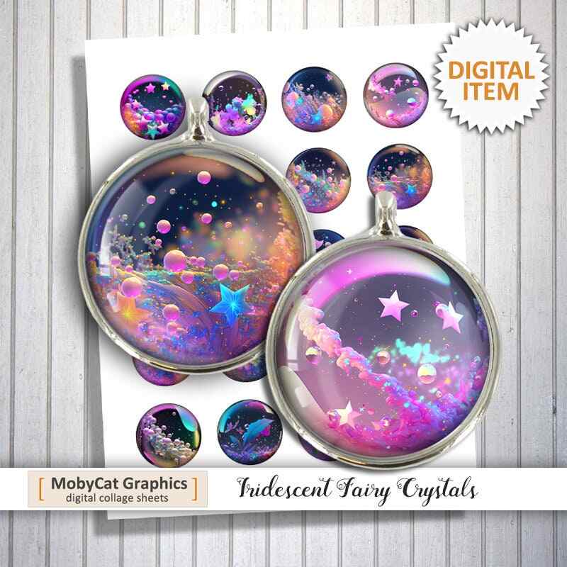 Iridescent Fairy Crystals Printable Digital Collage Sheet