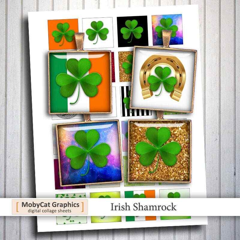 Irish Shamrock Digital Collage Sheet Squares