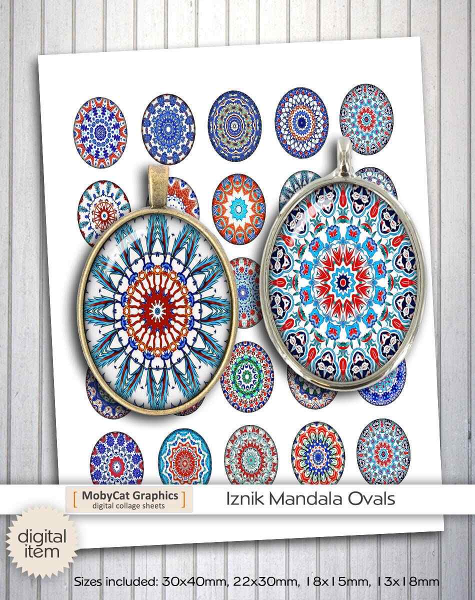 Iznik Mandala Ovals Digital Collage Sheets