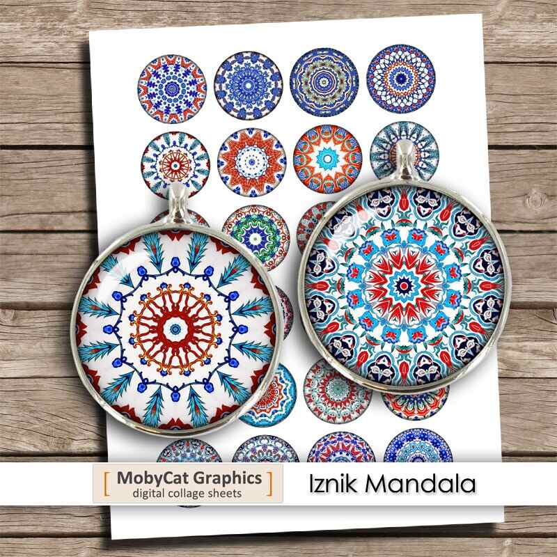 Iznik Mandala Printable Pendant Circles