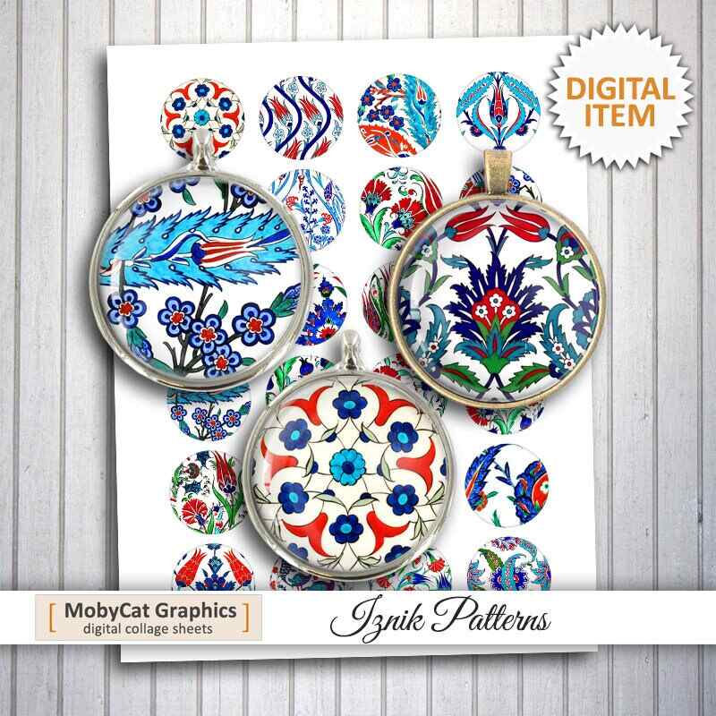 Iznik Patterns Printable Circles Digital Collage