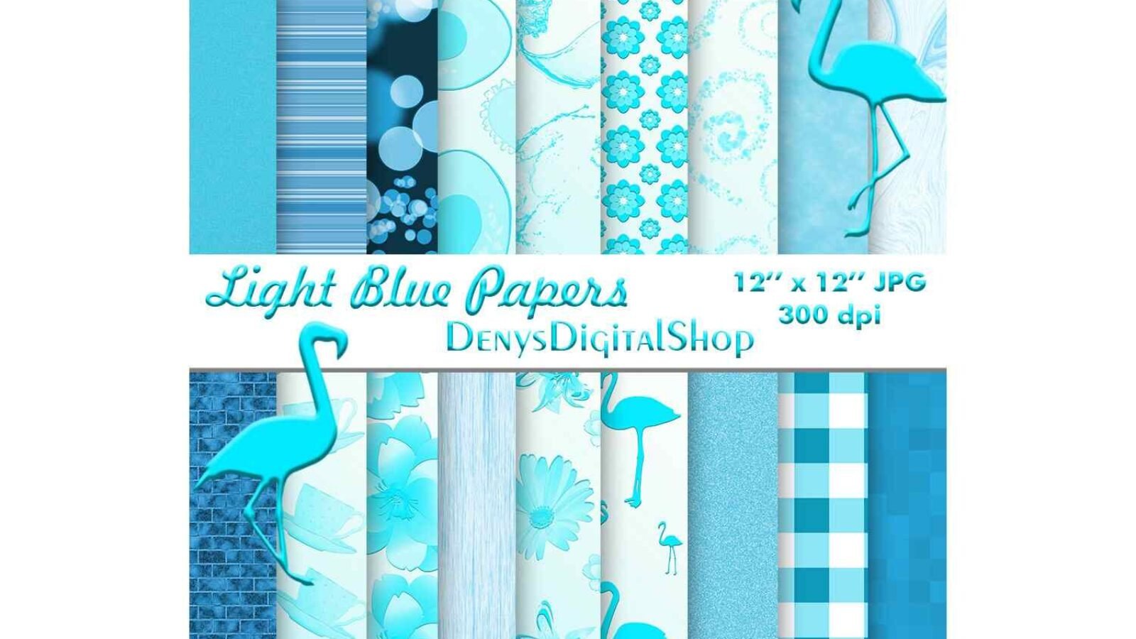 Light Blue Digital Scrapbooking Papers for Printable