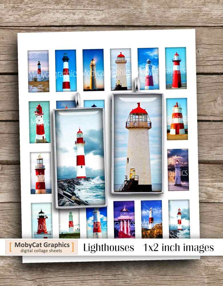 Lighthouses Domino printable Digital Collage Sheet