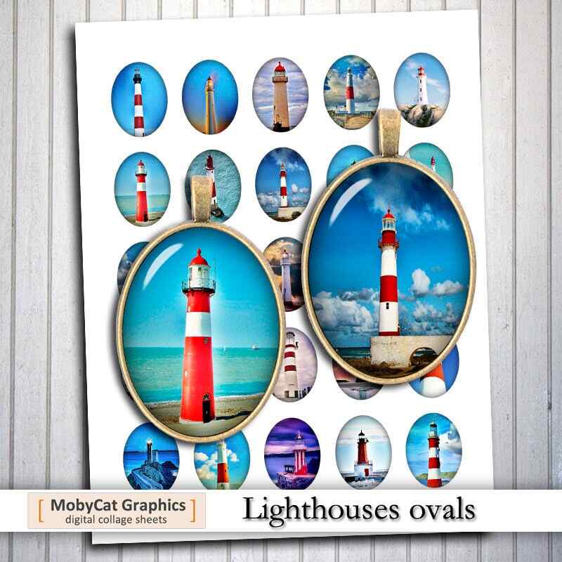 Lighthouses Oval Images Digital Collage Sheet