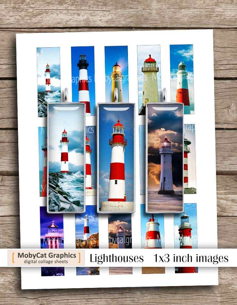 Lighthouses Printable Microslide Digital Collage Sheet