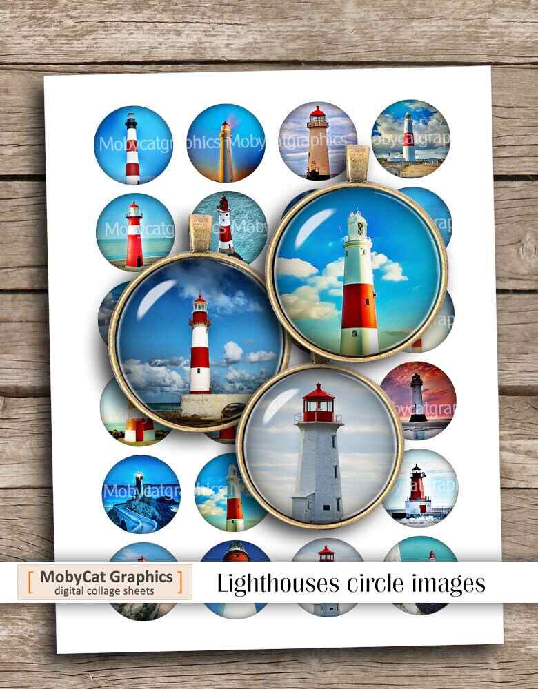 Lighthouses Printable Pendant Circles