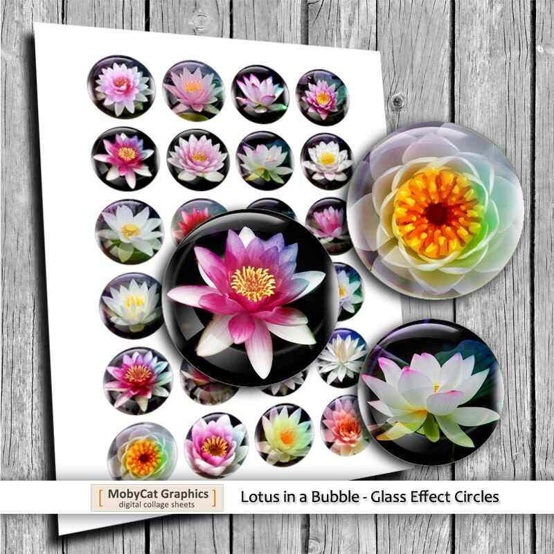 Lotus Glass Effect images Digital Collage Sheet