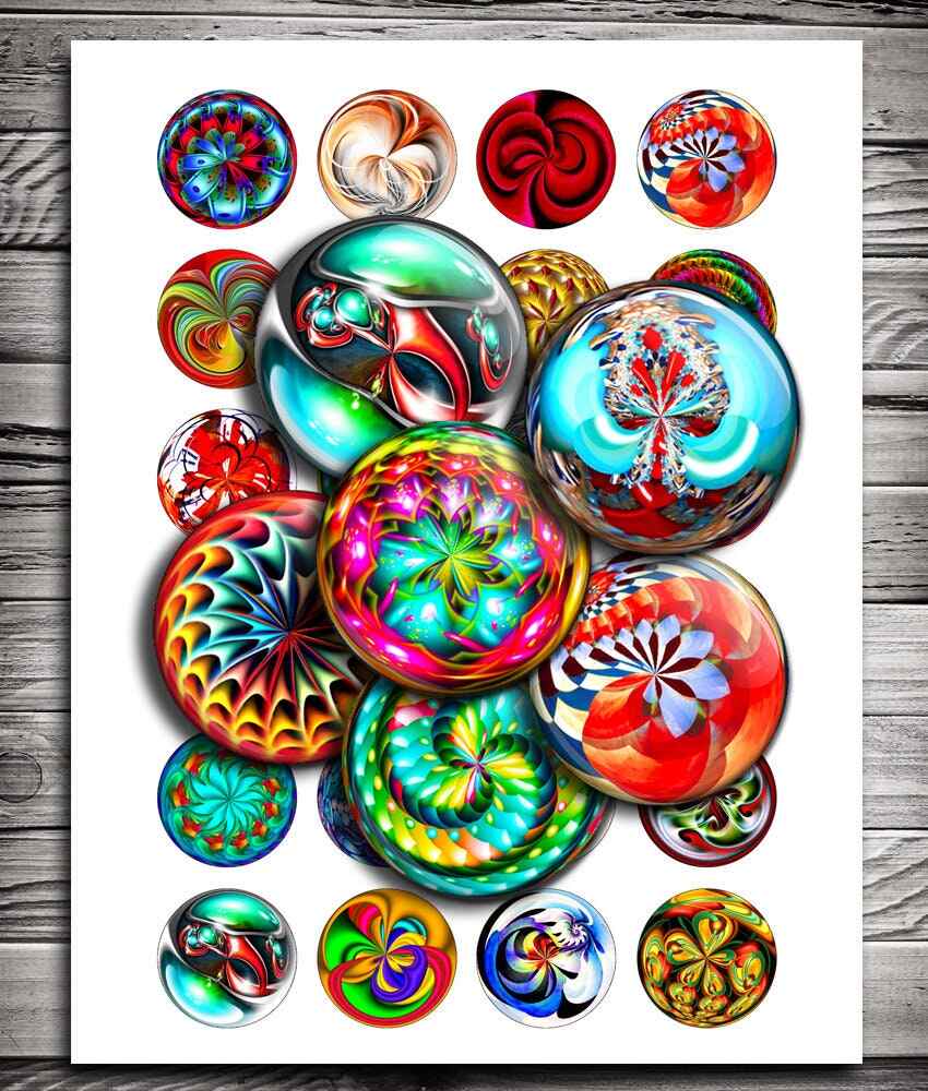 Magic Marbles Rainbow Swirls Printable Buttons