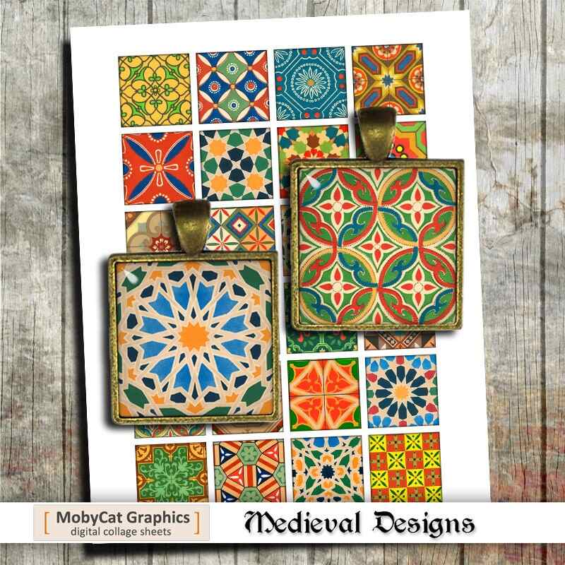 Medieval Designs Square images Digital Collage Sheet