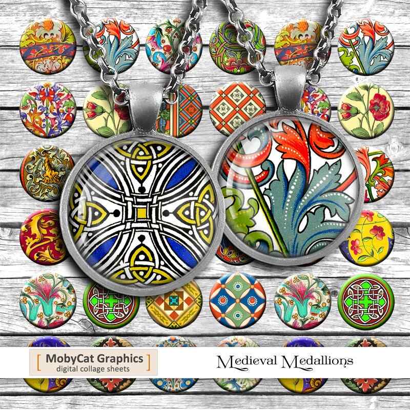 Medieval Medallions Printable Circles Digital Collage Sheet