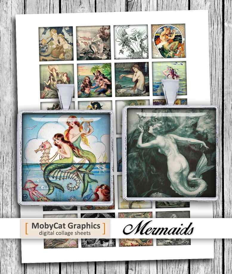 Mermaid Squares Printable images Digital Collage