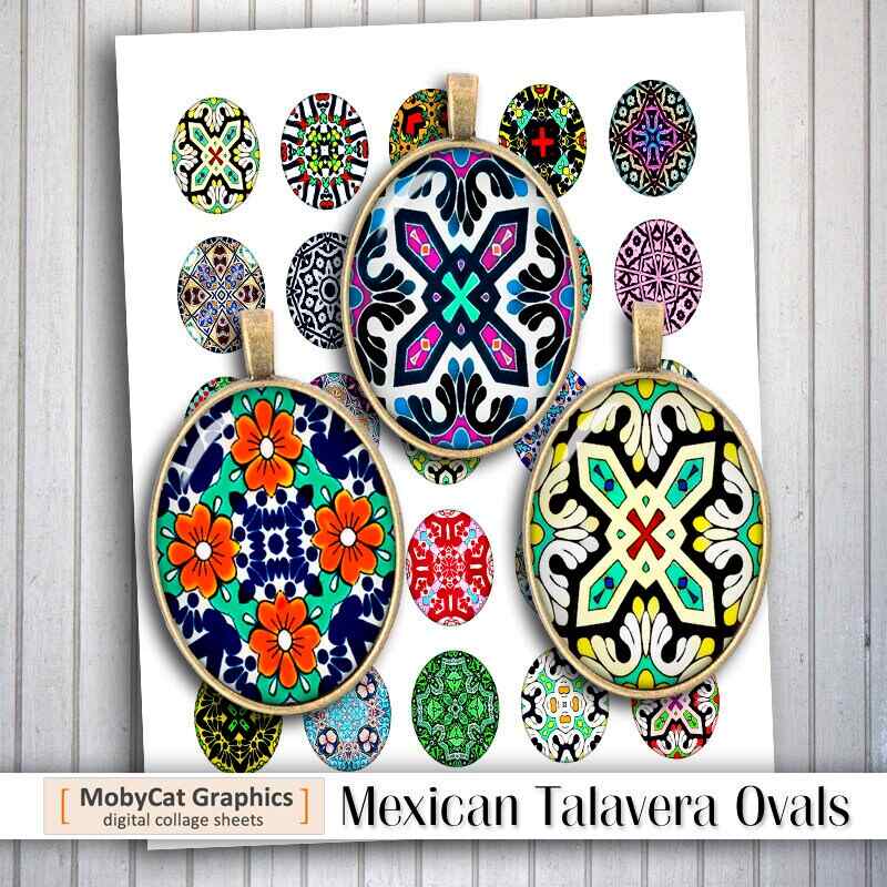 Mexican Talavera Ovals Printable Digital Collage Sheet