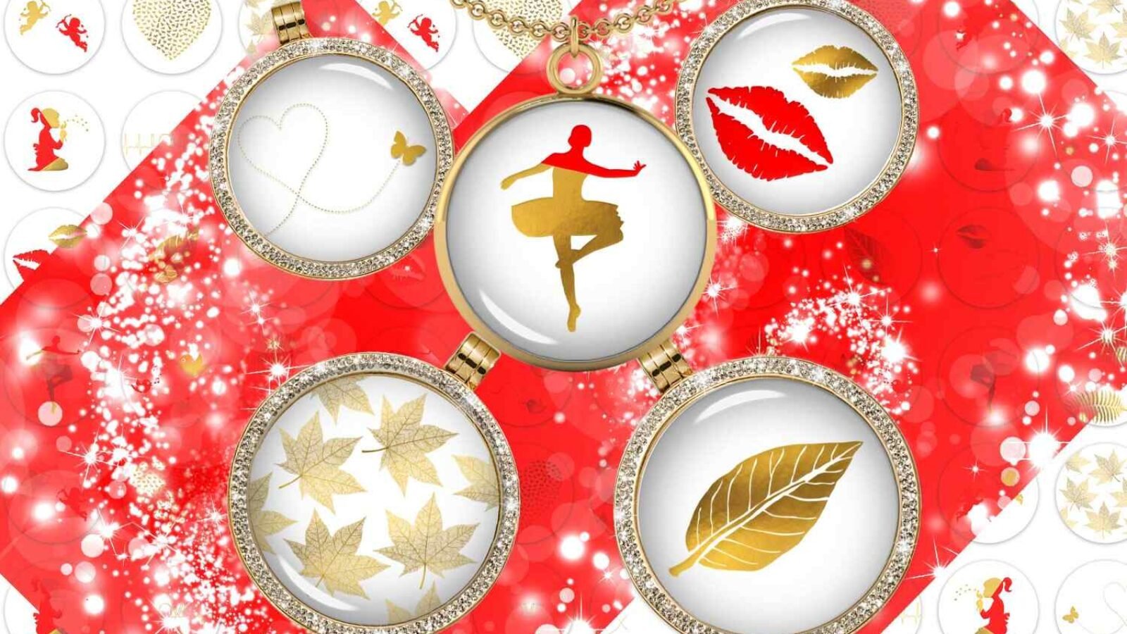 Minimalist Digital Collage Sheet Red Images Gold Printables