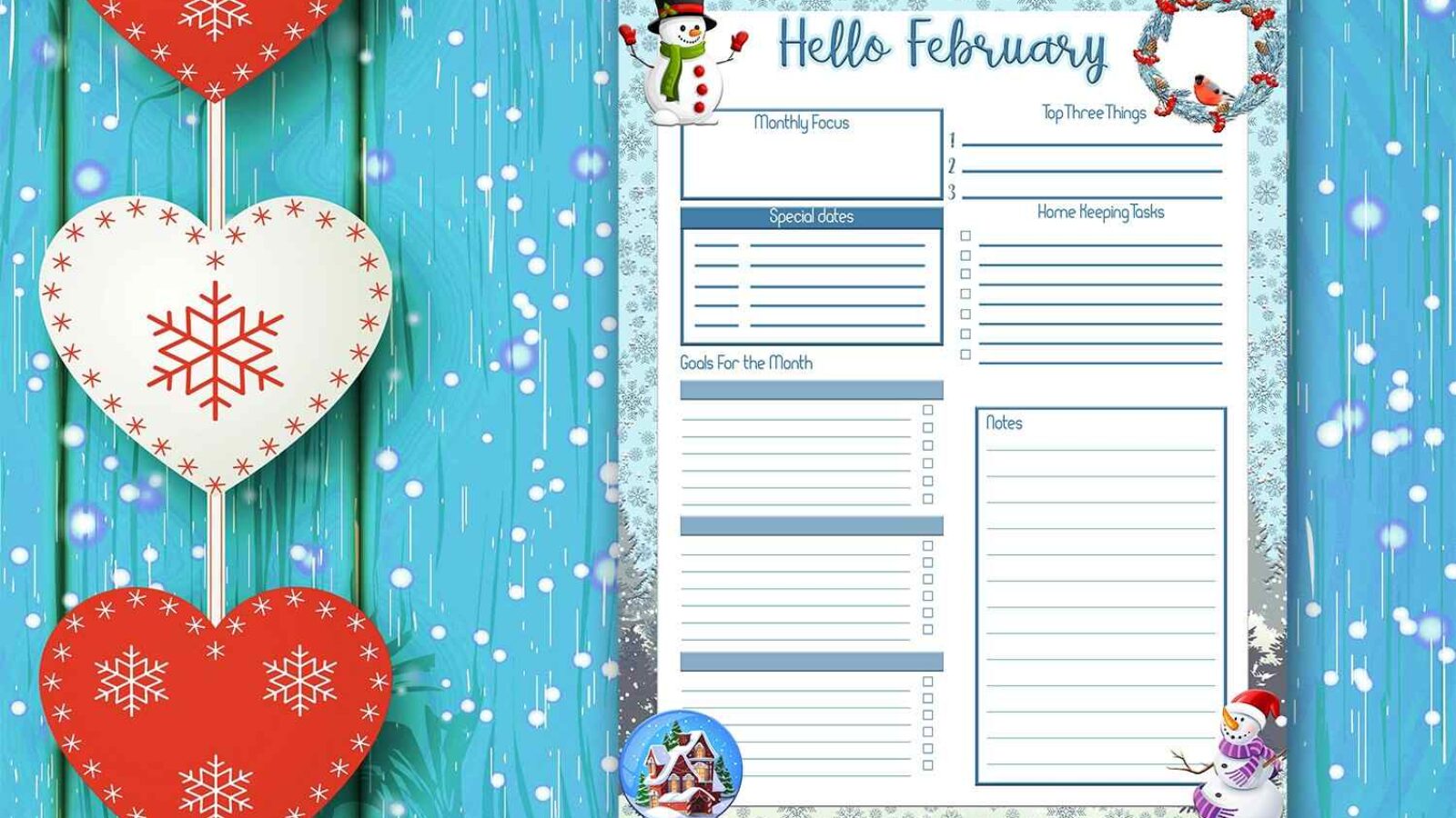 Monthly Planner February Monthly Organizer Mock up