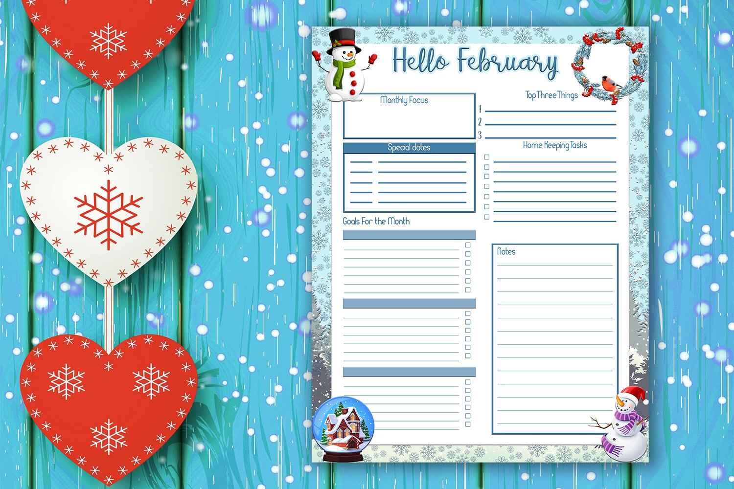 Monthly Planner February Monthly Organizer Mock up