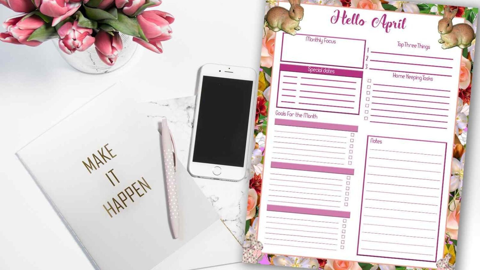 Monthly Planner Hello April Monthly Organizer Printable
