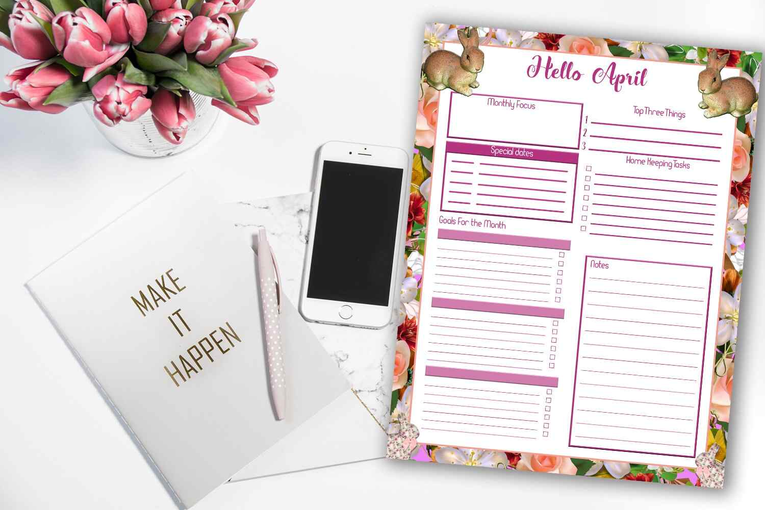 Monthly Planner Hello April Monthly Organizer Printable