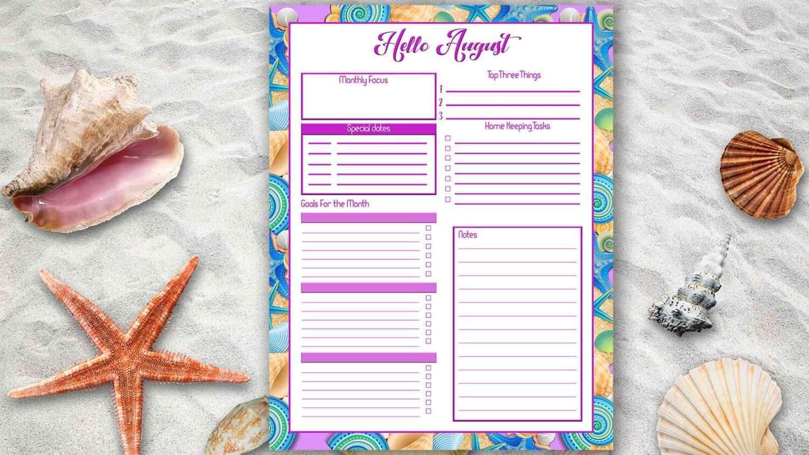 Monthly Planner Hello August Monthly Organizer