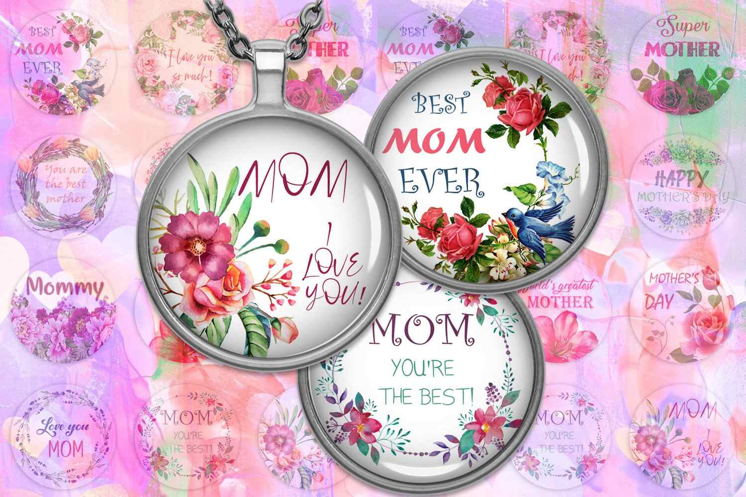 Mother's Day Digital Collage Sheet Quotes Printable Buttons