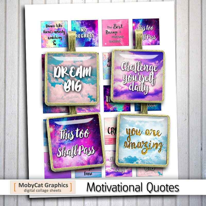 Motivational Quote Printable Squares Digital Collage Sheet