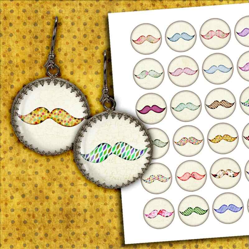 Mustache circle images Digital Collage Sheet