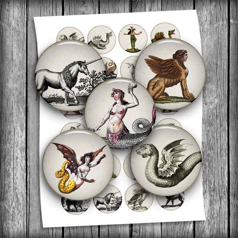 Mythical Creatures Circle images Digital Collage Sheet