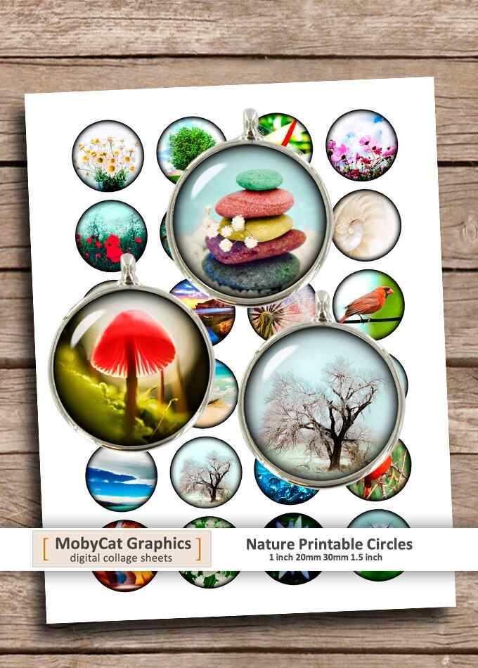 Nature Circles Printable Digital Collage Sheet