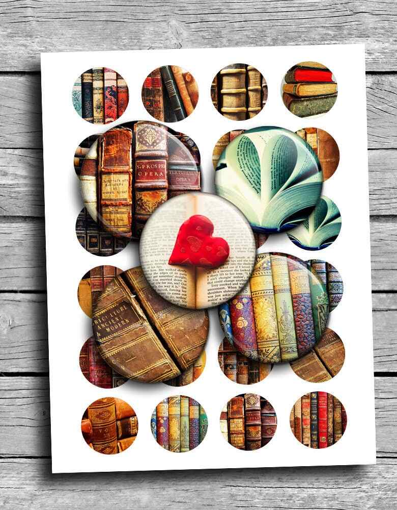 Old Books Digital Collage Sheet round printable images