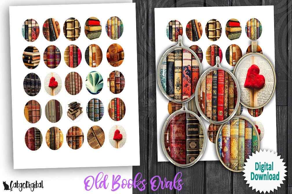 Old Books Oval Printables Digital Collage Sheets