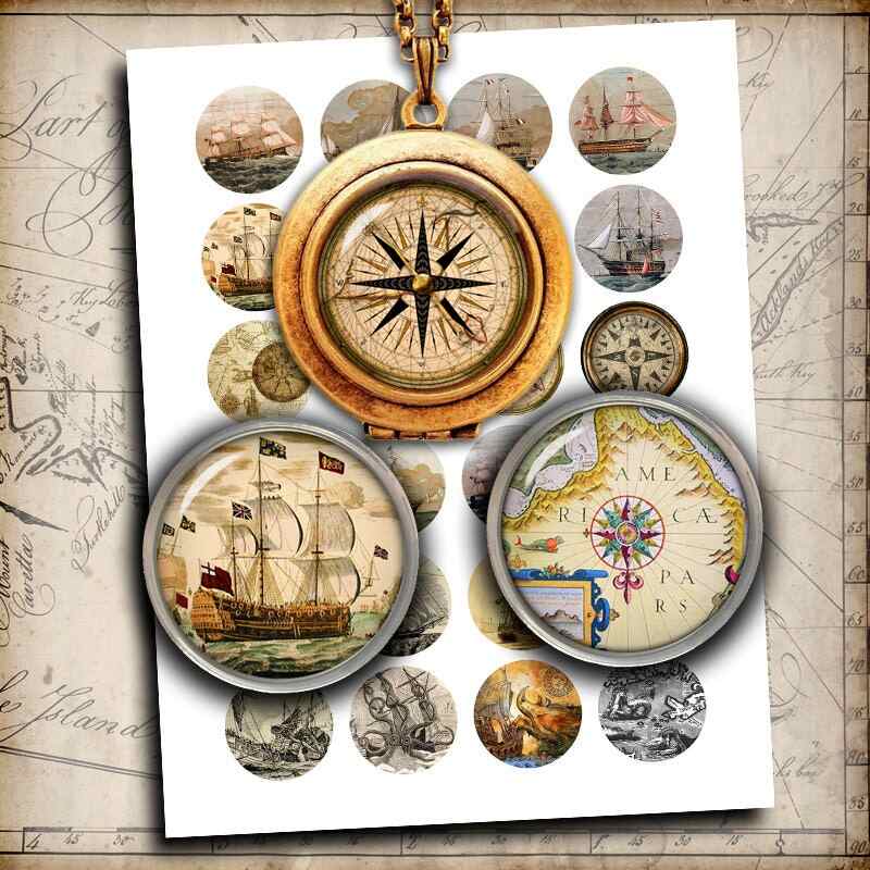 Old Nautical Images Circle Images Digital Collage Sheet