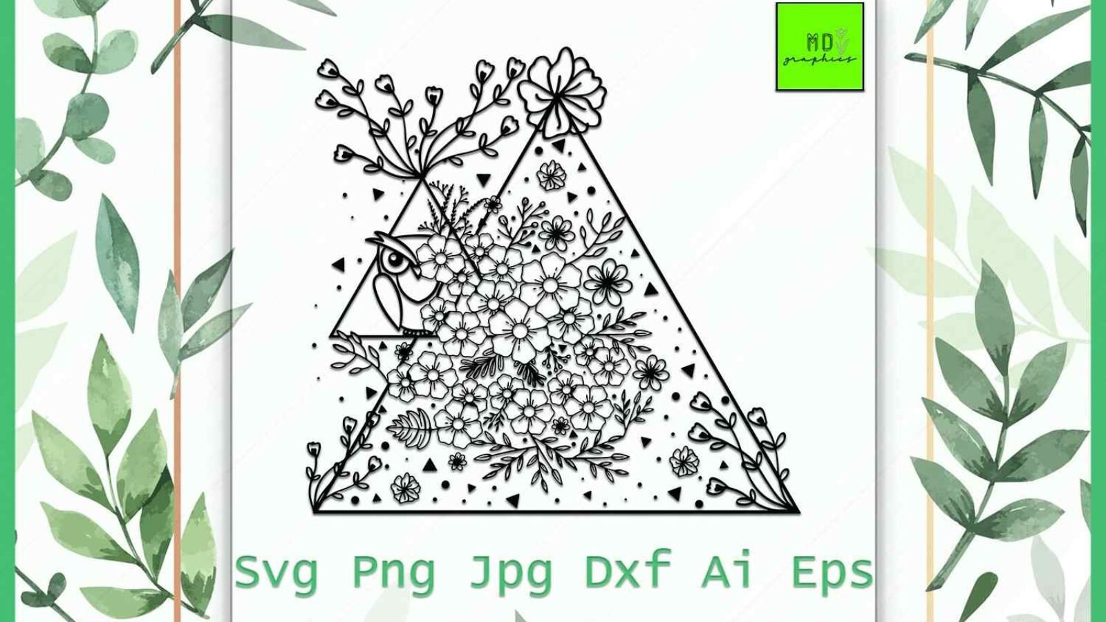 Owl with Flowers SVG Silhouette For Cricut Machine