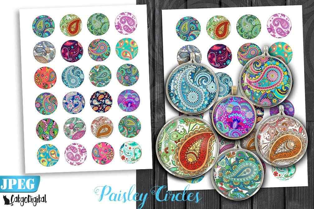 Paisley Circles Digital Collage Sheets Digital Cabochon