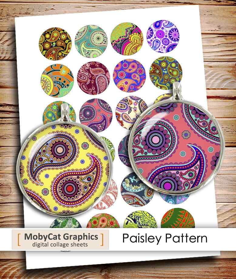 Paisley Pattern Circles Printable Digital Collage Sheet