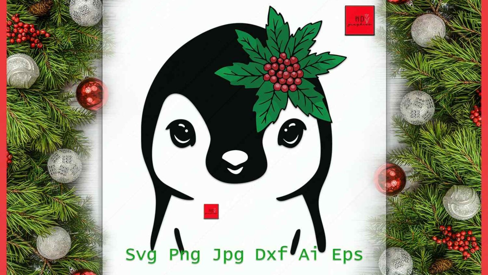 Penguin Christmas SVG Silhouette Vector File