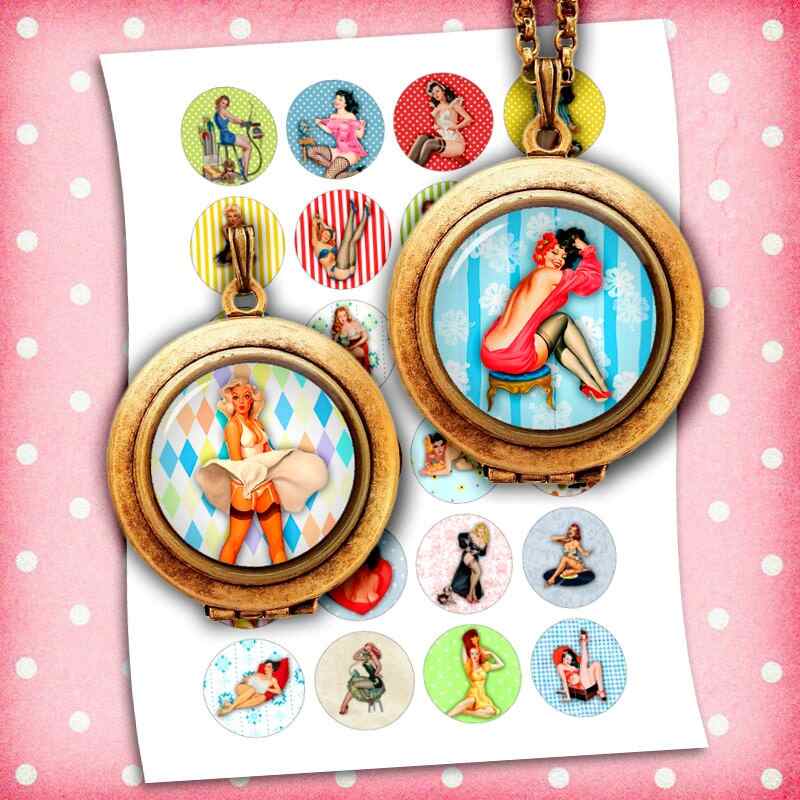 Pin Up Girls Digital Collage Sheet Printable Circle Images