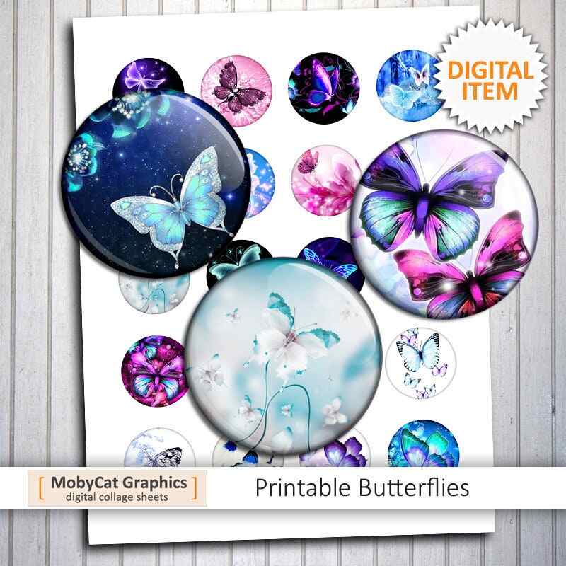 Printable Butterflies Digital Collage Sheet