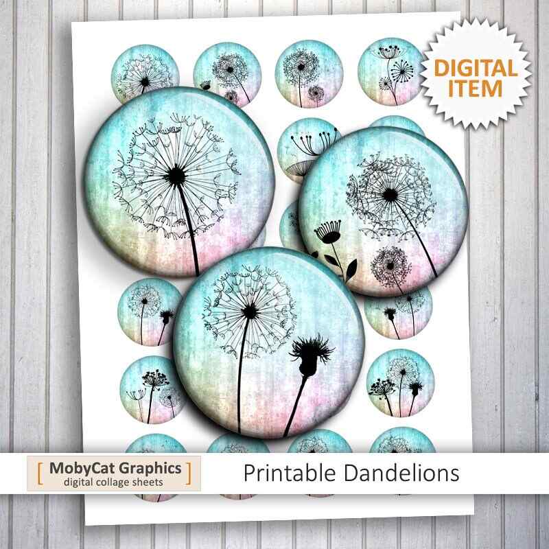 Printable Dandelion Silhouettes Digital Collage