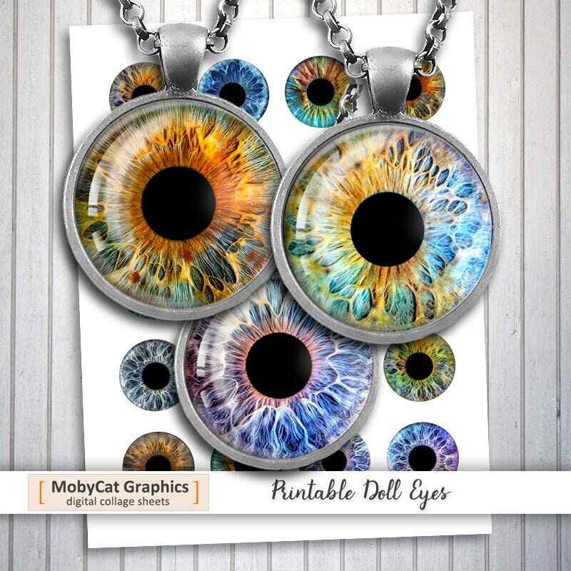 Printable Dolls Eyes Round Images Digital Collage Sheets