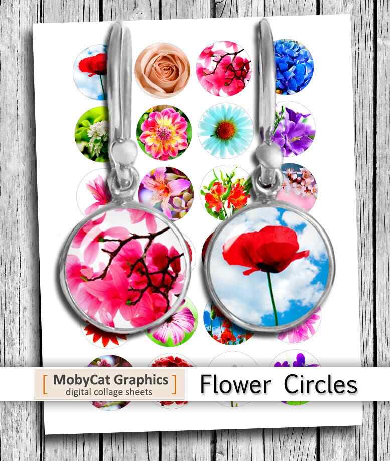 Printable Flower Circles Digital Collage Sheet