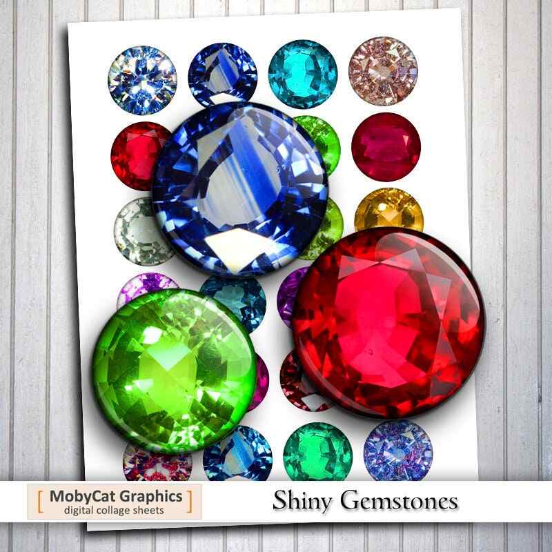 Printable Shiny Gemstones Bottlecap Images