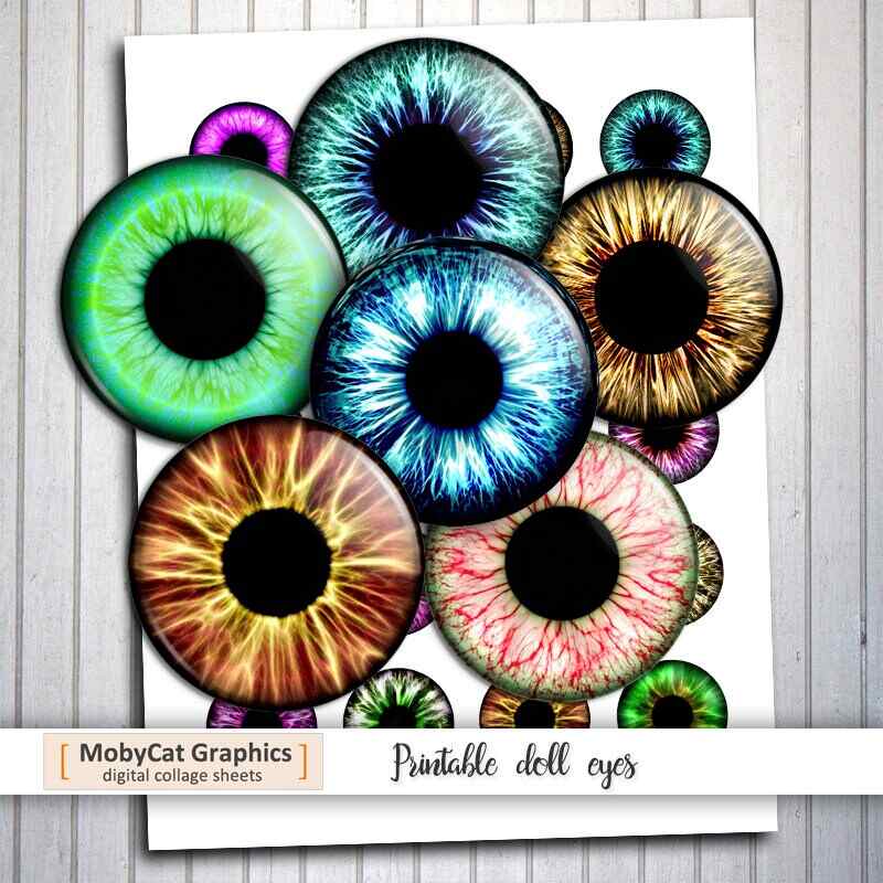 Printable colorful Dolls Eyes Digital Collage Sheets