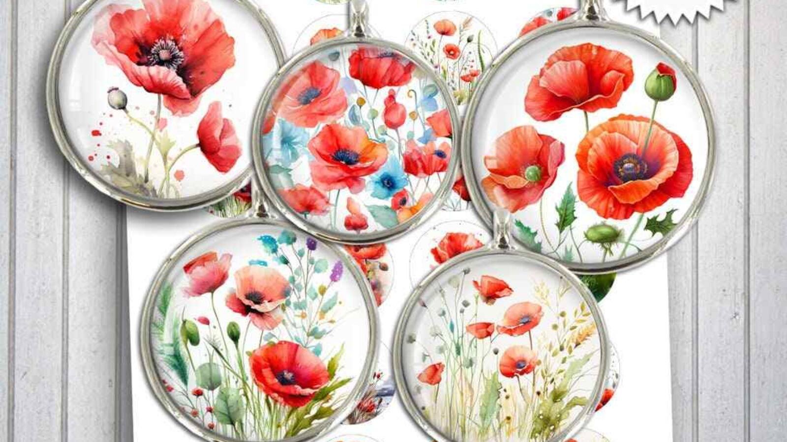 Red Poppy Printable Download Digital Collage Sheet