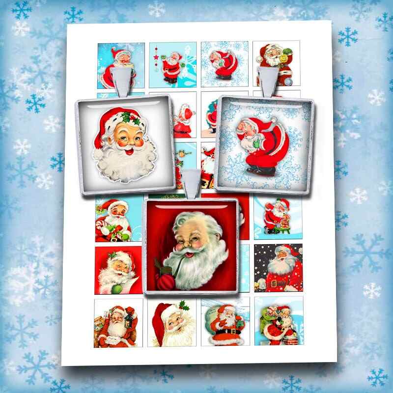 Retro Santa Claus Squares Printable Digital Collage Sheet