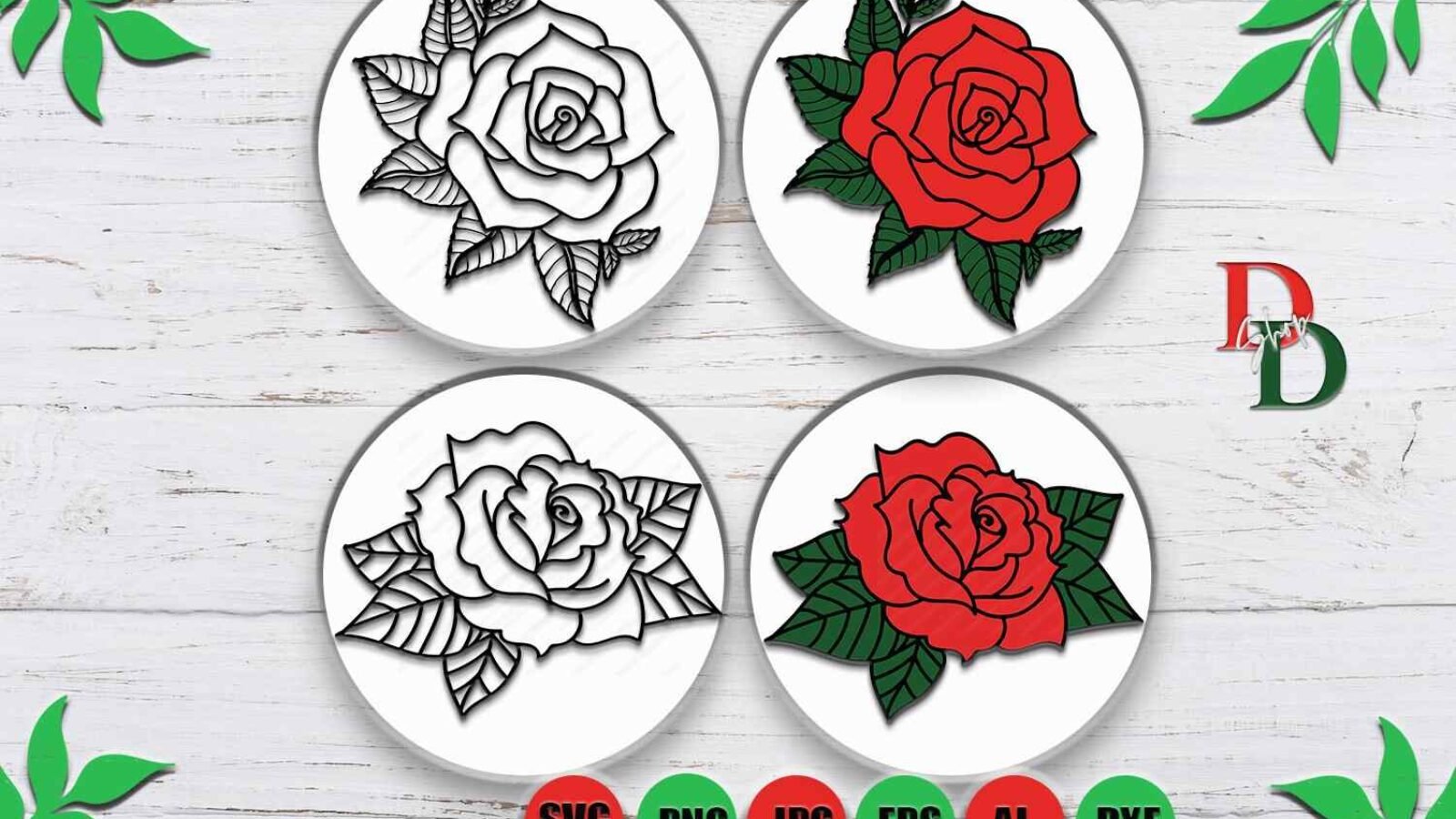 Roses SVG Flowers Round SVG Rose Bundle SVG Red Rose SVG