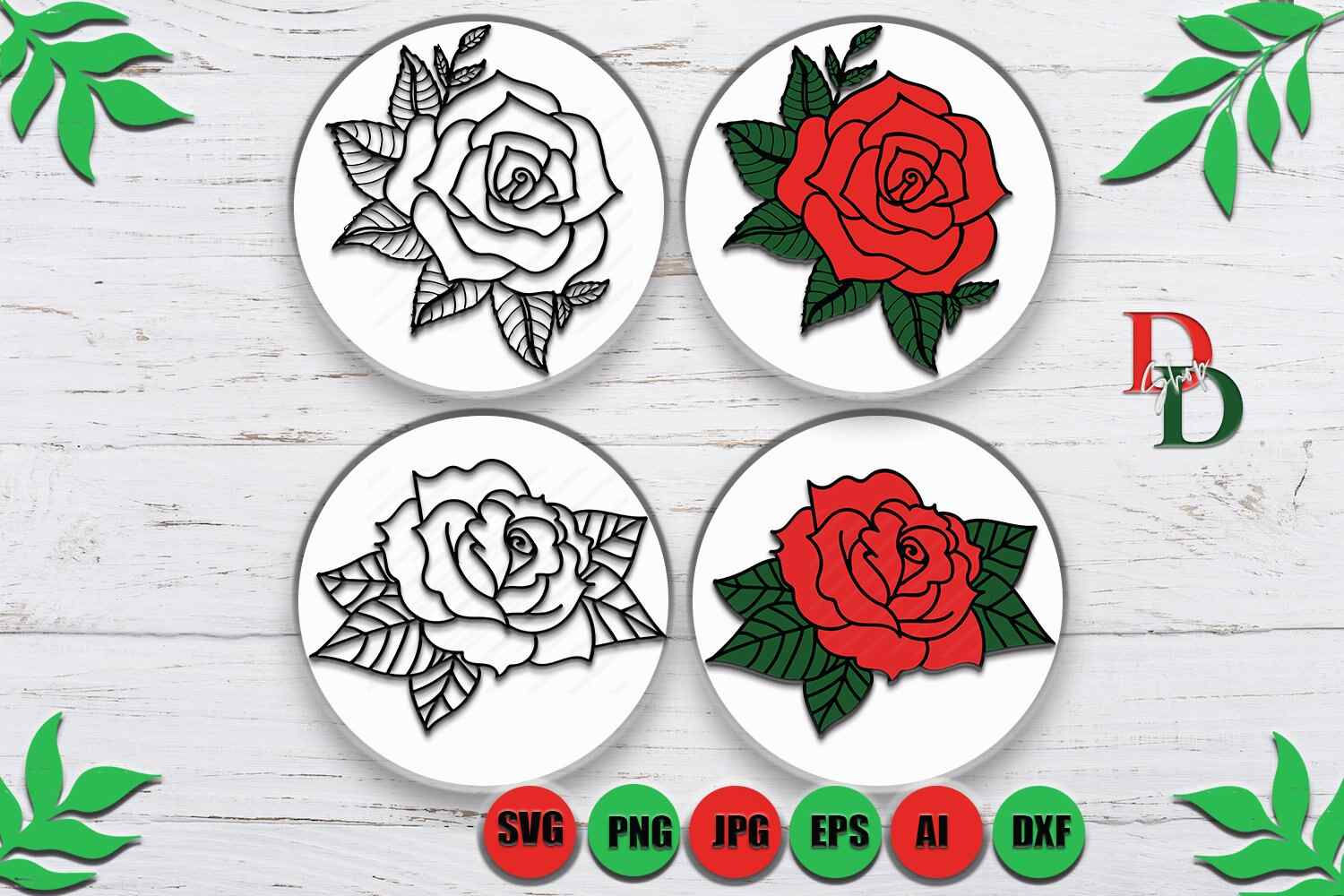 Roses SVG Flowers Round SVG Rose Bundle SVG Red Rose SVG