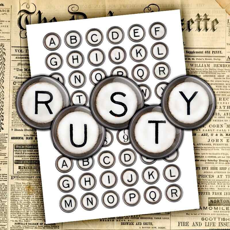 Rusty Typewriter Keys Digital Collage Sheet