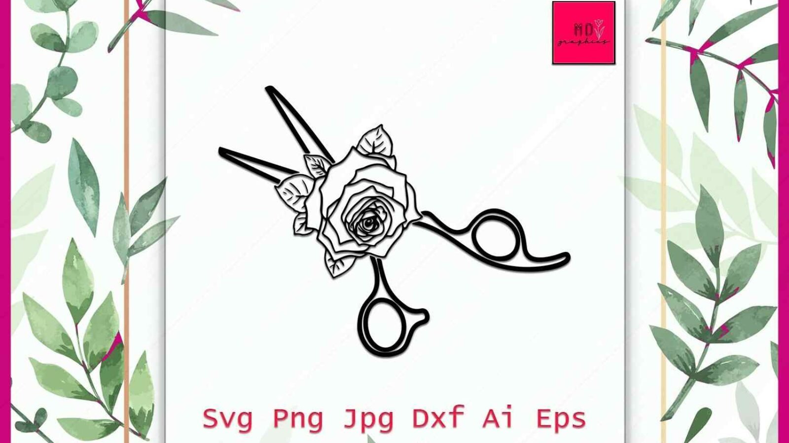 Scissors With Rose Silhoutte SVG Vector File