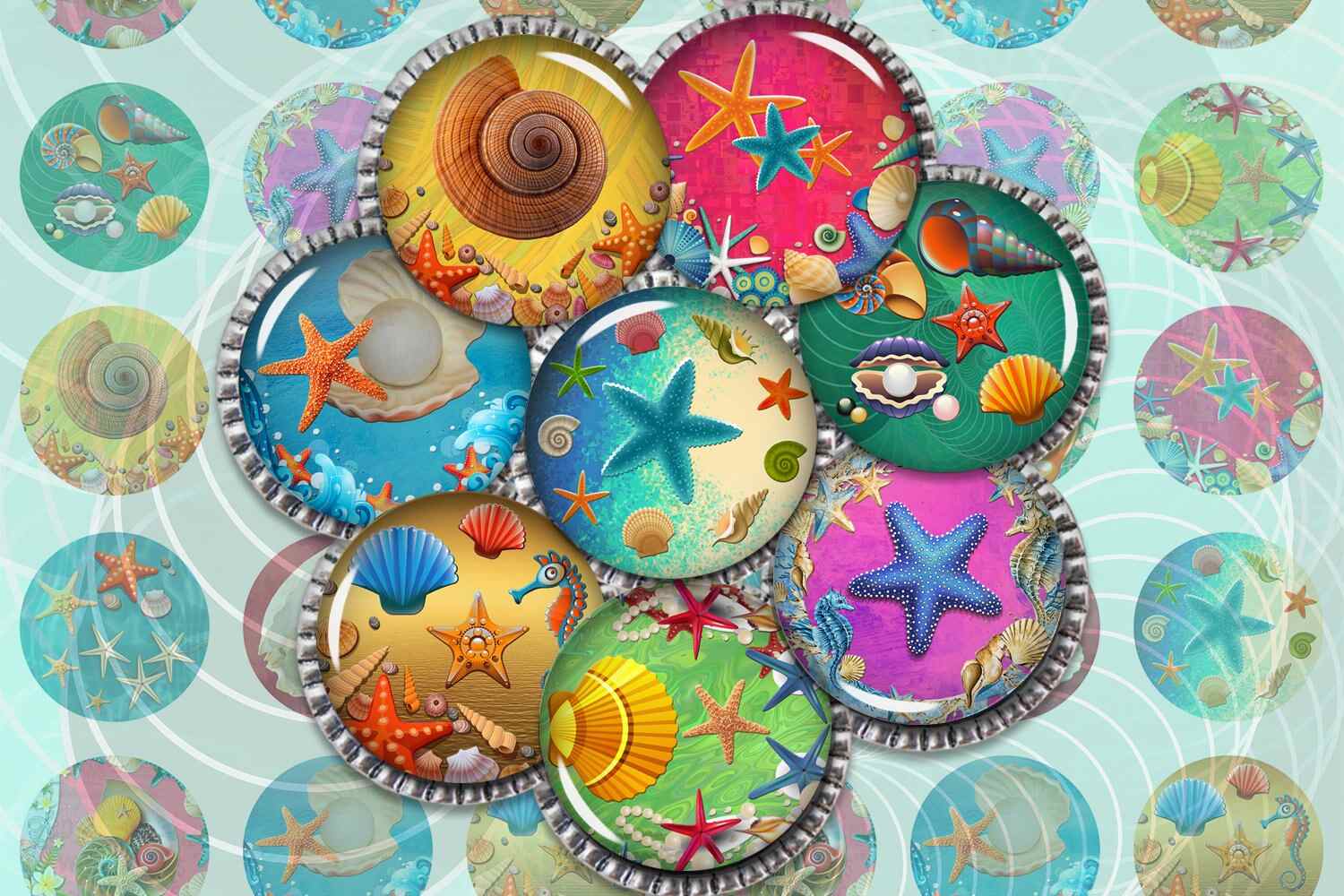 Sea Life Digital Collage Sheet Undersea Shells Starfish